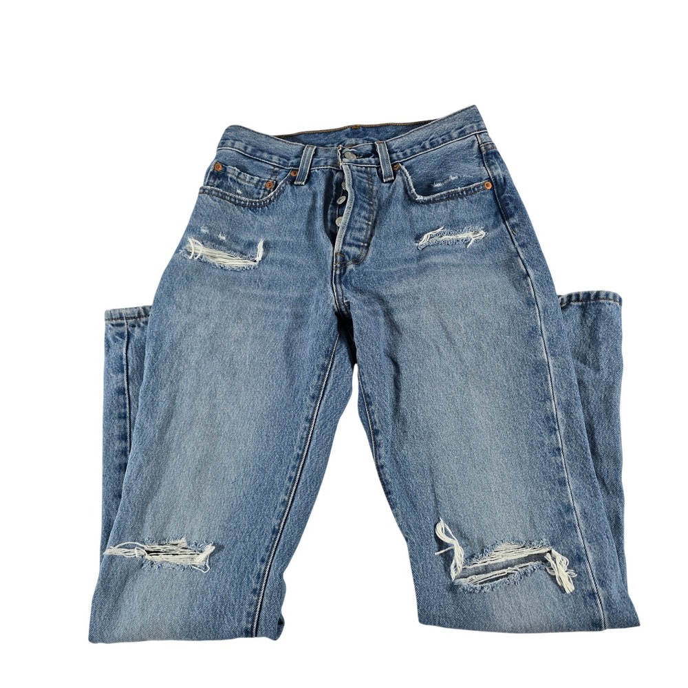 Levis 501 Original Fit Distressed Blue Jeans W26 L30 12501-0493